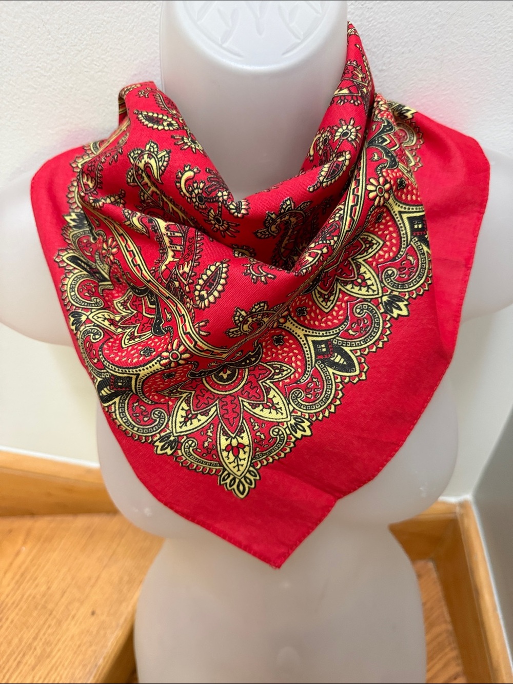Vintage Red Paisley Cotton Bandana Square Scarf Neck Wrap